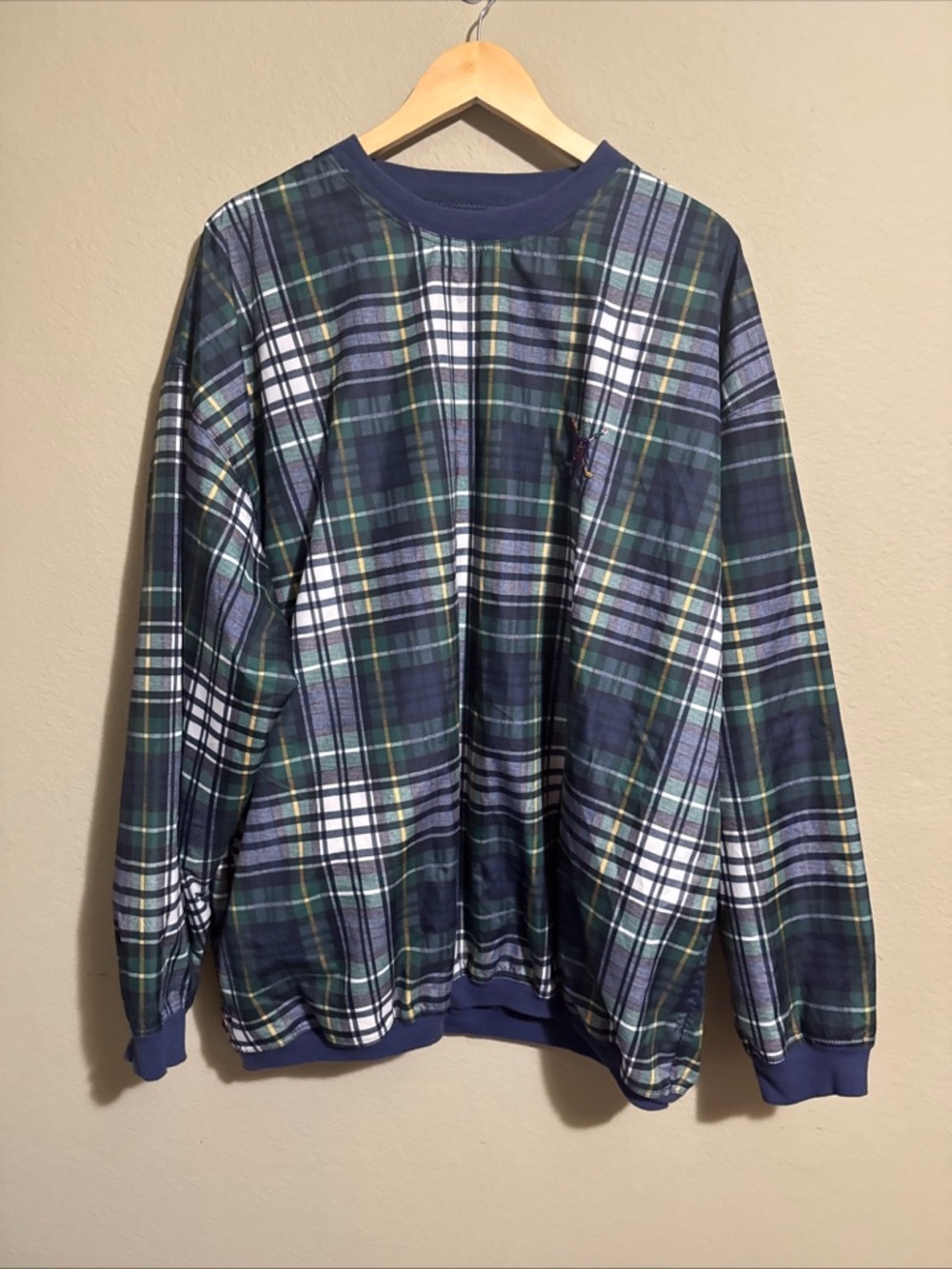 Bugle Boy Vintage  Long Sleeve Plaid Windbreaker Pullover Size XL